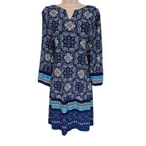 Size 3X 22 24 BLUE PRINT TEXTURED SHIFT DRESS Day/Evening All-Season PLUS SIZE